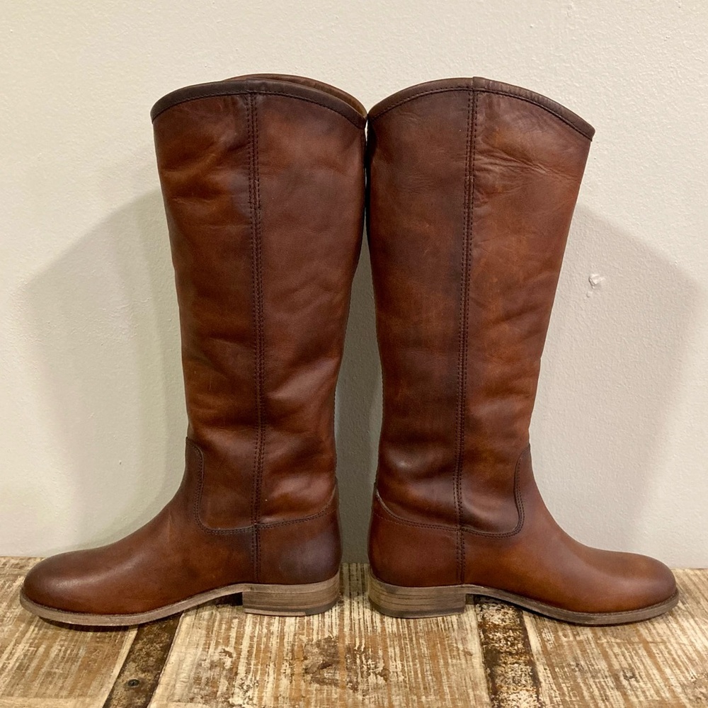 Frye Melissa Button 2 Brown Tall Riding Boots Size 5.5 NWOB Cognac - Picture 3 of 12